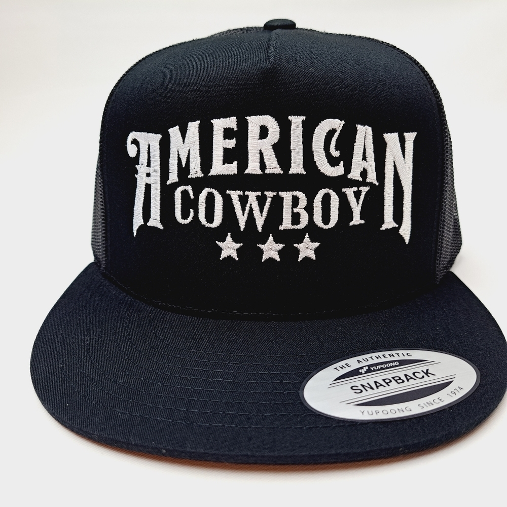American Cowboy Embroidered Trucker Flat Bill Baseball Cap Hat Mesh Sna…